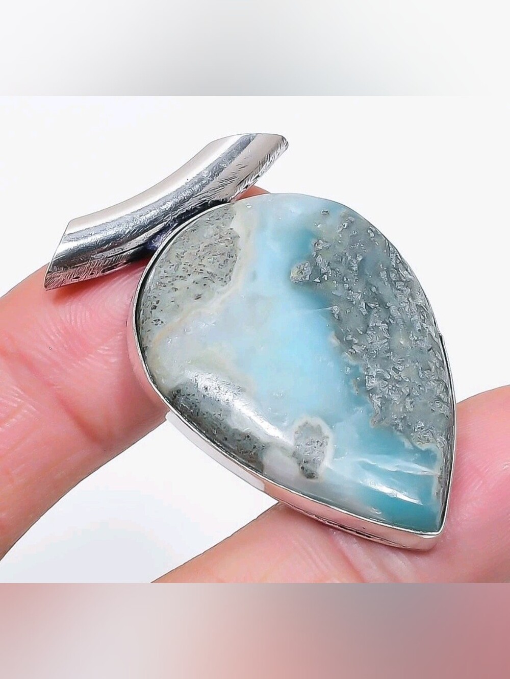 Dominican Larimar Sterling Silver 925 Slide Pendant